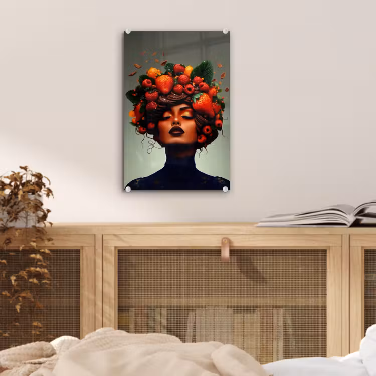Glas schilderij - Vrouw - Chocolade - Frambozen - Aardbeien - Koekjes — 5