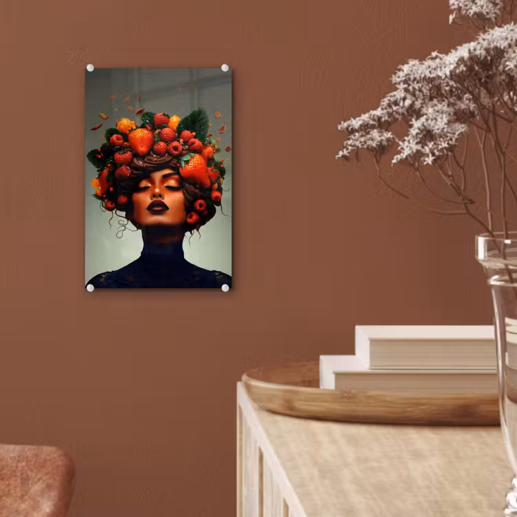 Glas schilderij - Vrouw - Chocolade - Frambozen - Aardbeien - Koekjes — 6