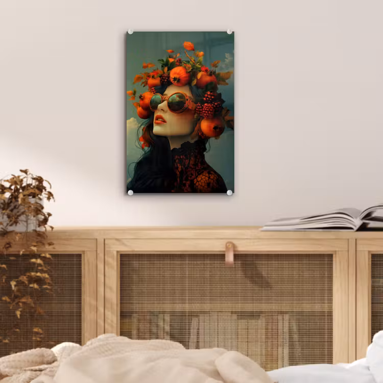 Glas schilderij - Vrouw - Granaatappel - Herfst - Zonnebril — 5