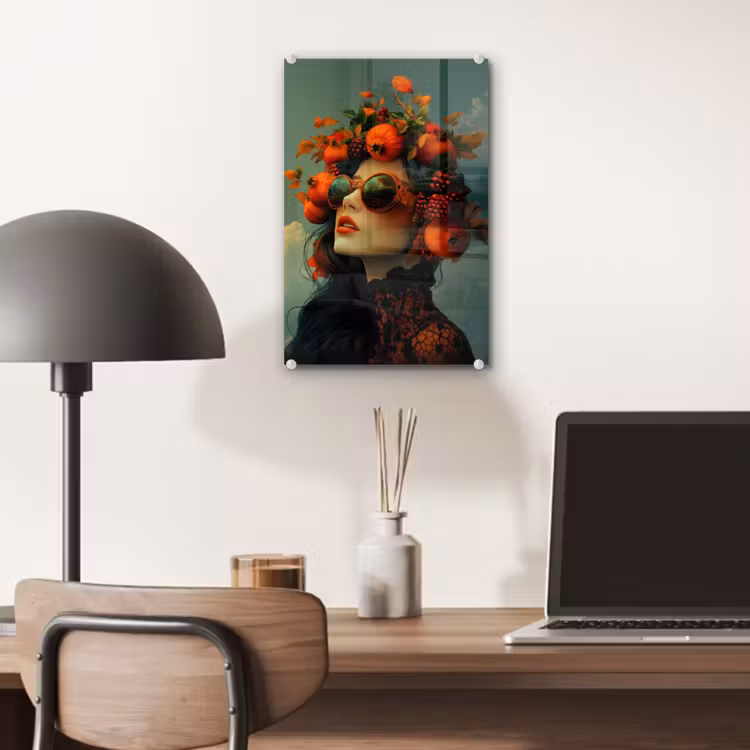Glas schilderij - Vrouw - Granaatappel - Herfst - Zonnebril — 7