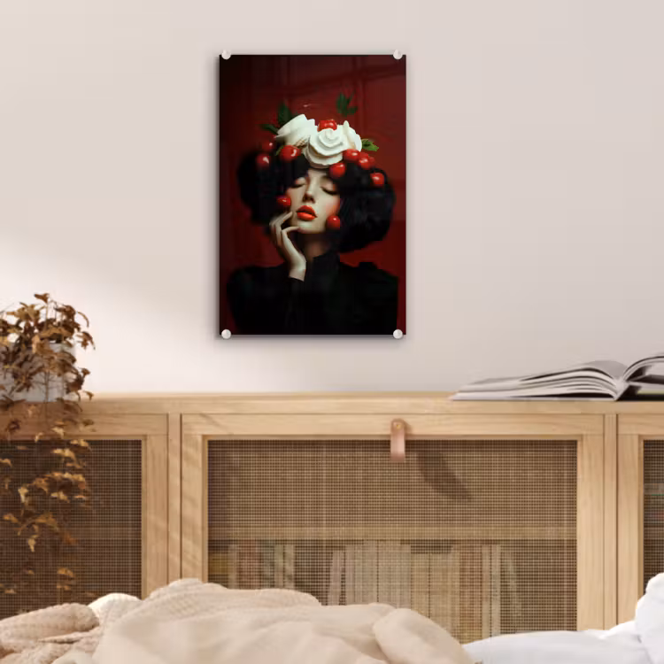 Glas schilderij - Vrouw - Kersen - Slagroom — 5