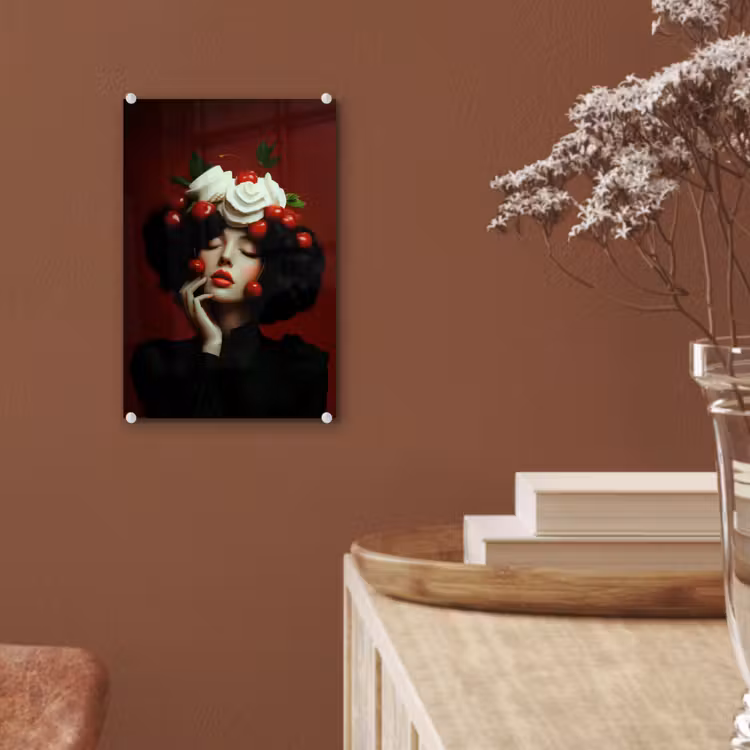 Glas schilderij - Vrouw - Kersen - Slagroom — 6