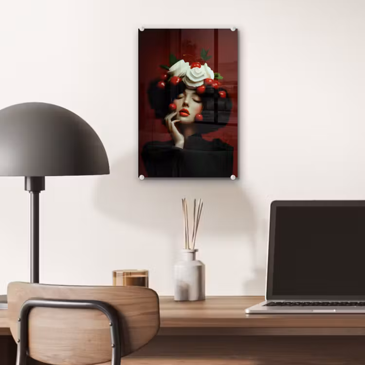 Glas schilderij - Vrouw - Kersen - Slagroom — 7