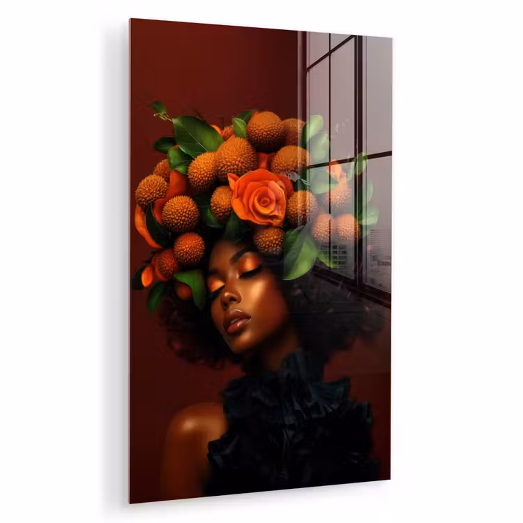 Glas schilderij - Vrouw - lychee - exotisch — 1