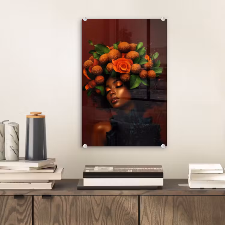 Glas schilderij - Vrouw - lychee - exotisch — 2