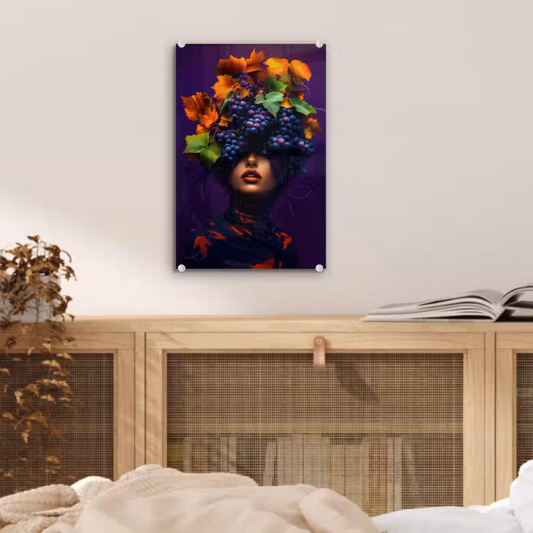 Glas schilderij - Vrouw - Paars - Druiven — 5