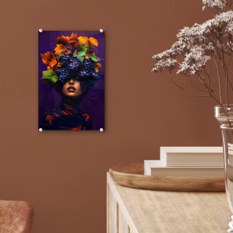 Glas schilderij - Vrouw - Paars - Druiven — 6