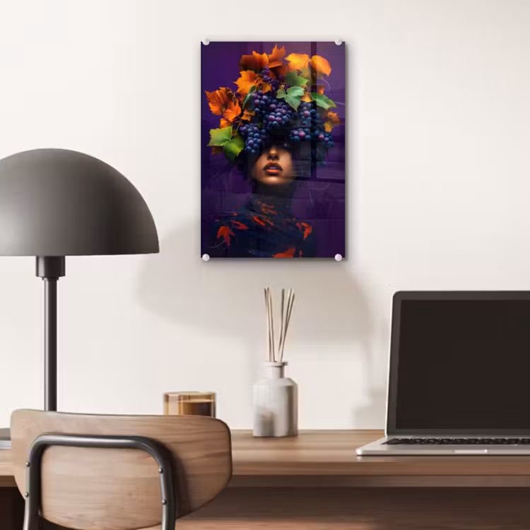 Glas schilderij - Vrouw - Paars - Druiven — 7