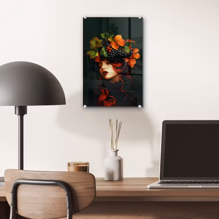 Glas schilderij - Vrouw - Rood - Groen - Druiven — 7