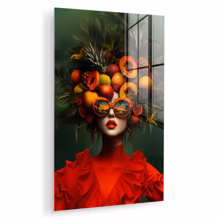 Glas schilderij - Vrouw - Vruchten - Papaja - Ananas — 1
