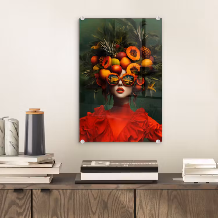 Glas schilderij - Vrouw - Vruchten - Papaja - Ananas — 2