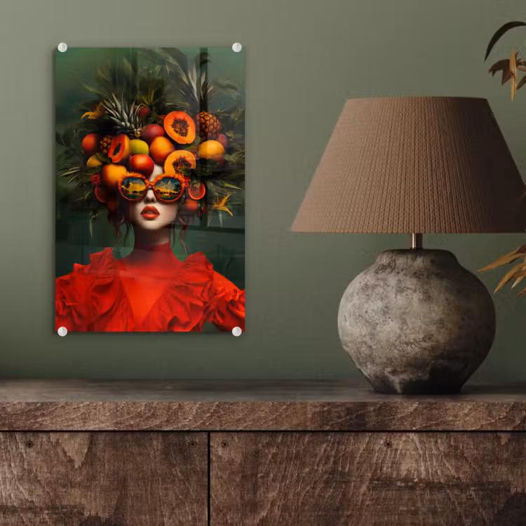 Glas schilderij - Vrouw - Vruchten - Papaja - Ananas — 4