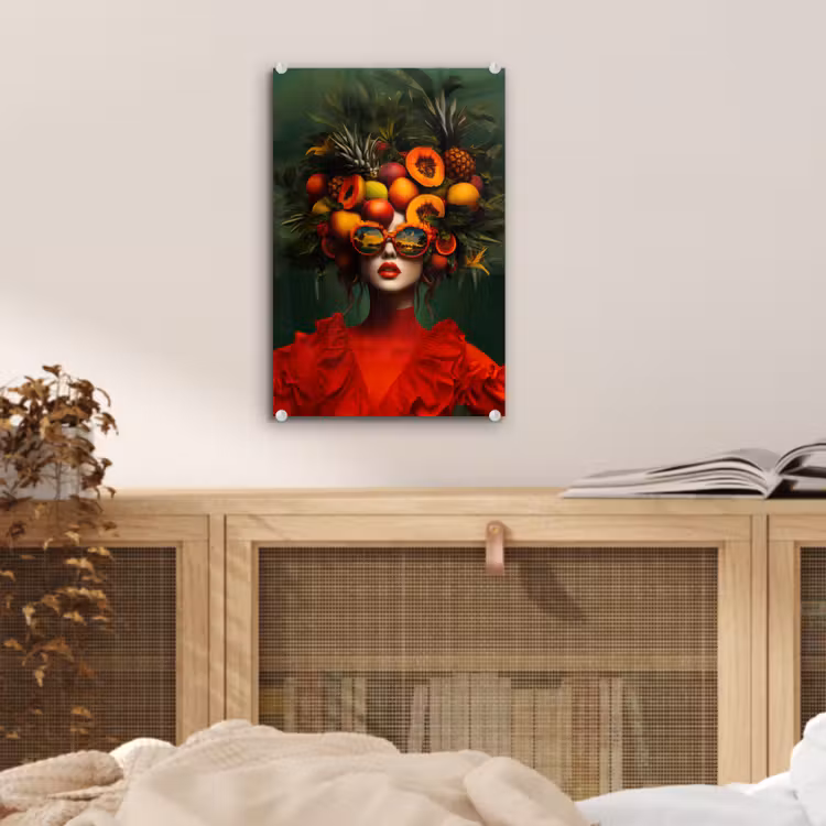 Glas schilderij - Vrouw - Vruchten - Papaja - Ananas — 5