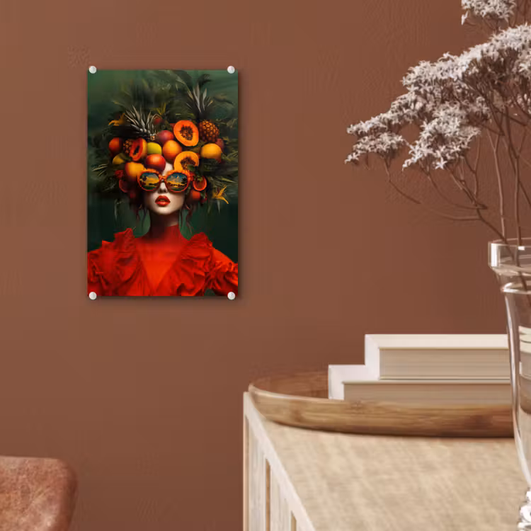 Glas schilderij - Vrouw - Vruchten - Papaja - Ananas — 6