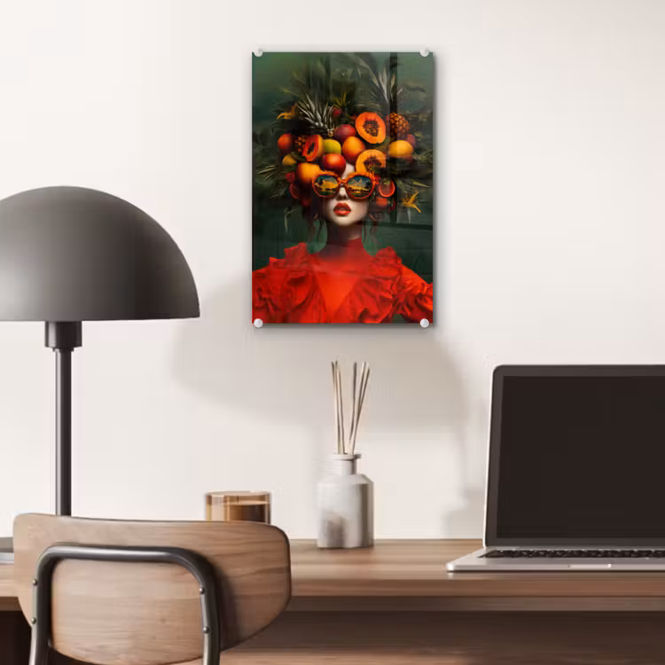 Glas schilderij - Vrouw - Vruchten - Papaja - Ananas — 7