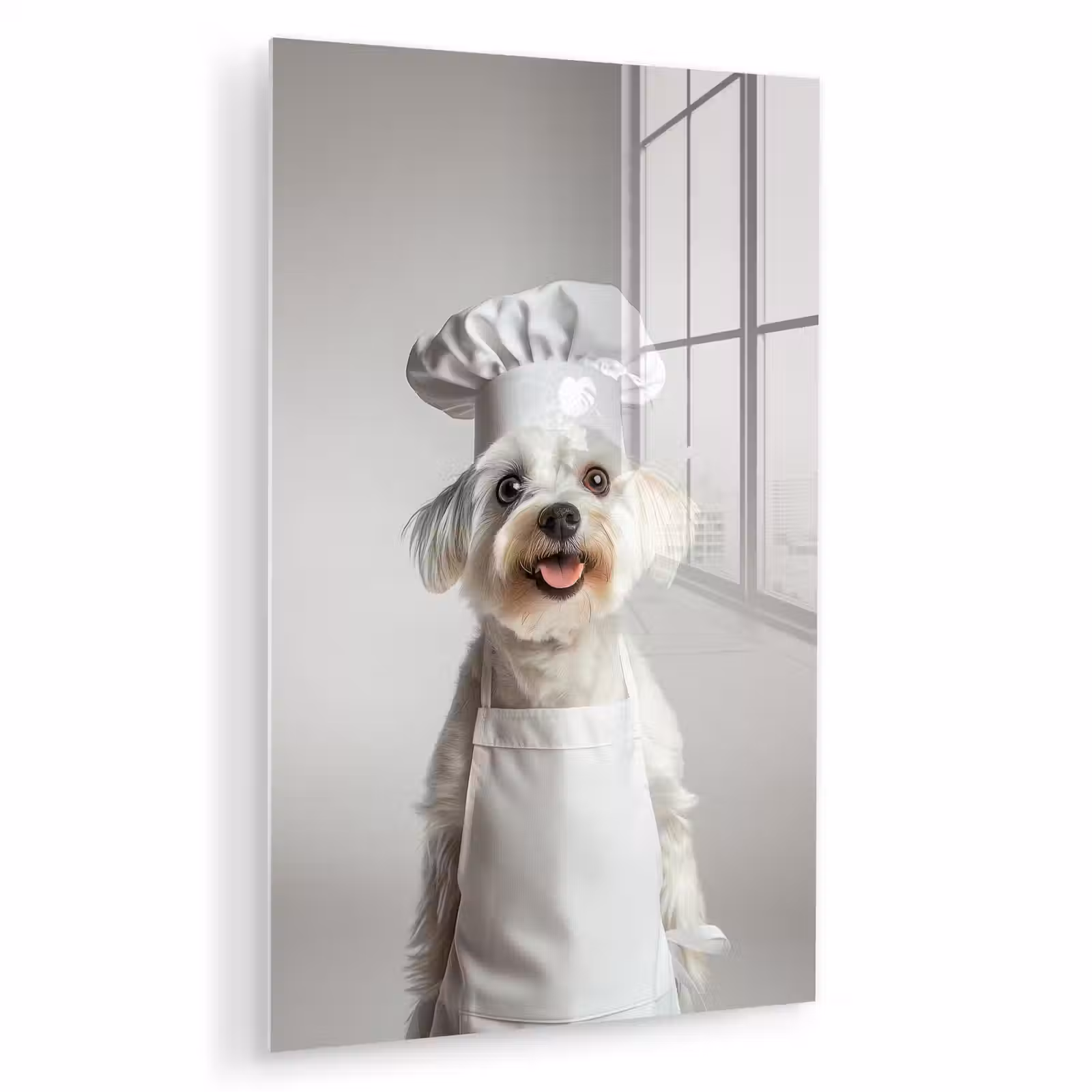 Glas schilderij - Hond - Wit - Kok — 1