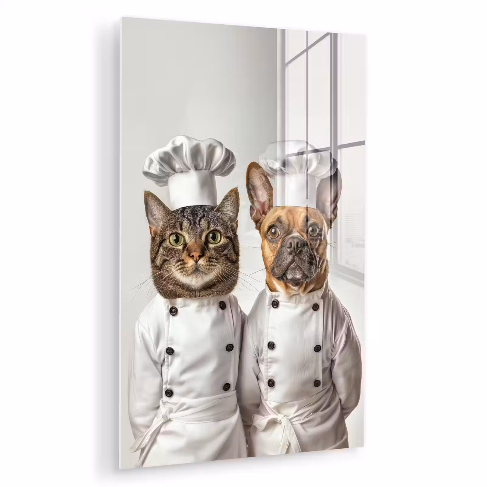 Glas schilderij - Kat - Hond - Kokskleding — 1