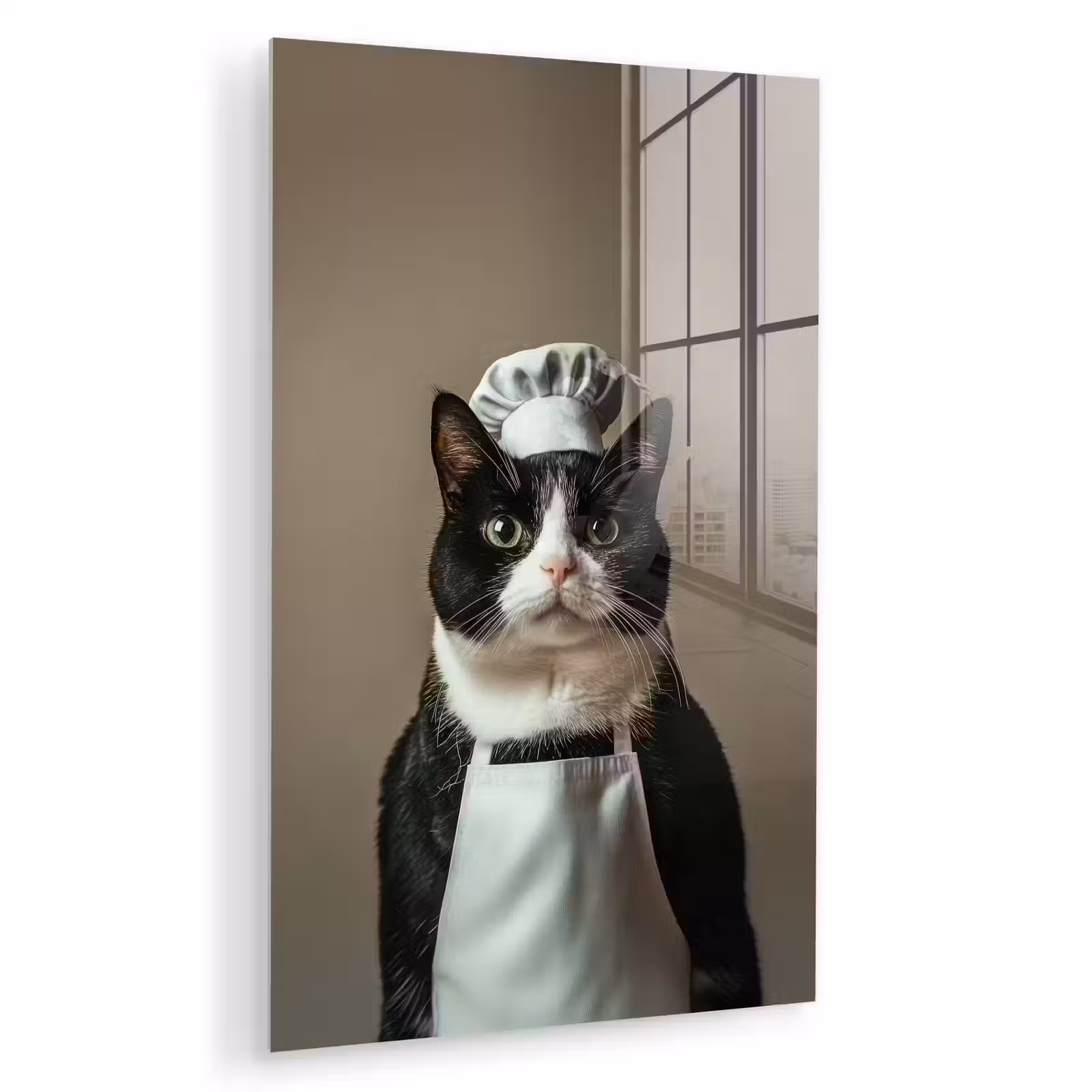 Glas schilderij - Kat - Kokskleding - Zwart - Wit — 1