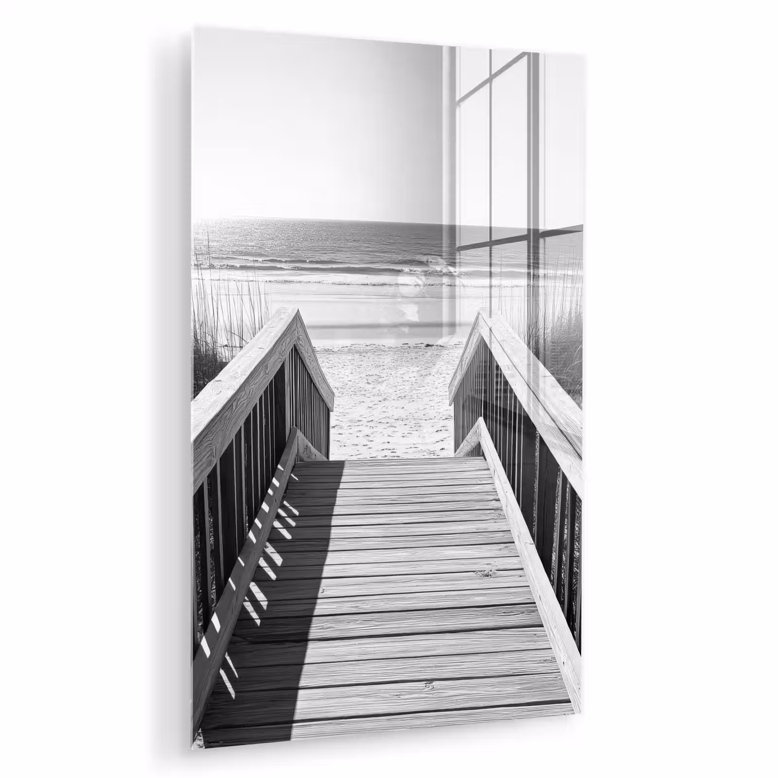 Glas schilderij - Loopbrug - Hout - Strand - Zee — 1