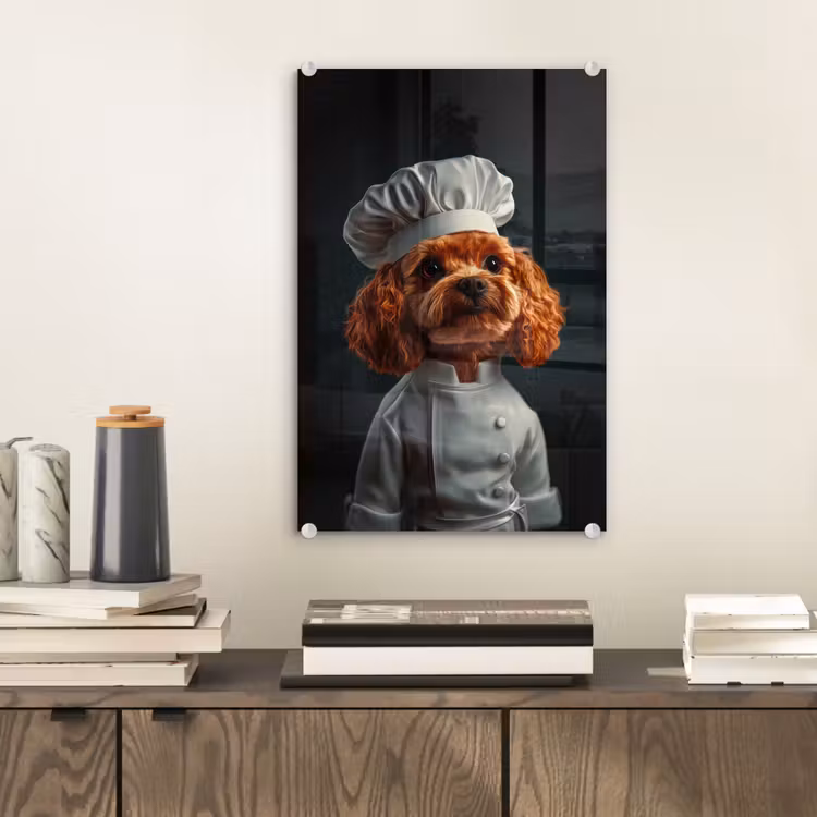 Glas schilderij - Bruin - Kok - Hondje — 2