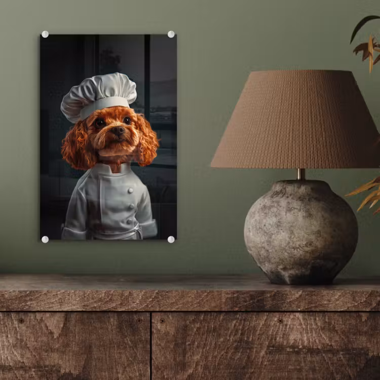 Glas schilderij - Bruin - Kok - Hondje — 4