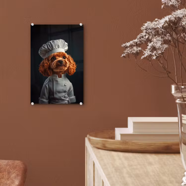 Glas schilderij - Bruin - Kok - Hondje — 6