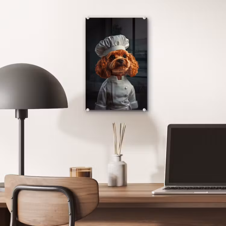 Glas schilderij - Bruin - Kok - Hondje — 7