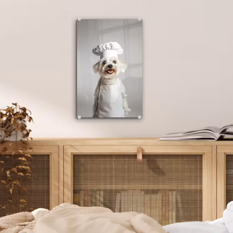 Glas schilderij - Hond - Wit - Kok — 5