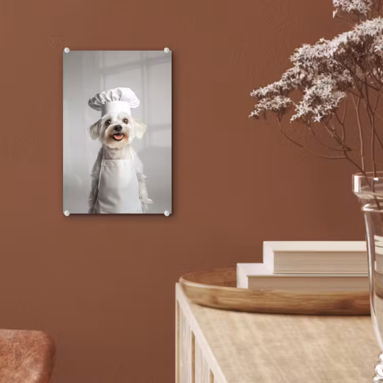 Glas schilderij - Hond - Wit - Kok — 6