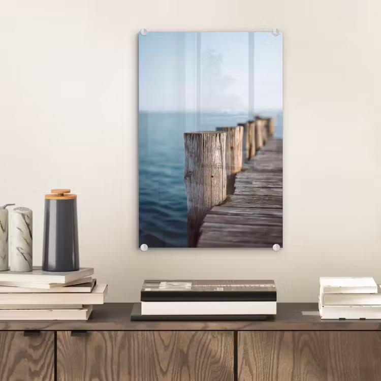 Glas schilderij - Houten steiger - Helderblauwe lucht — 2