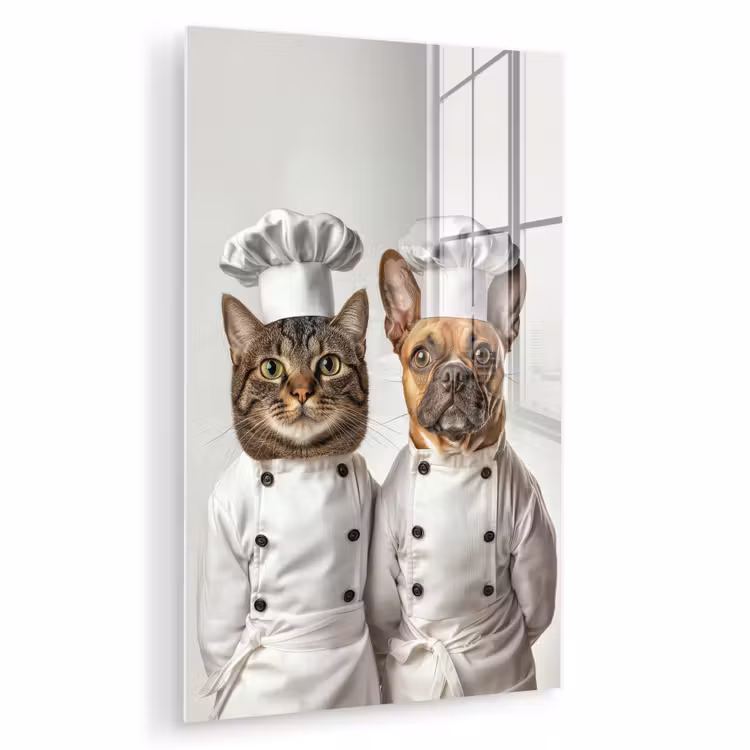 Glas schilderij - Kat - Hond - Kokskleding — 1