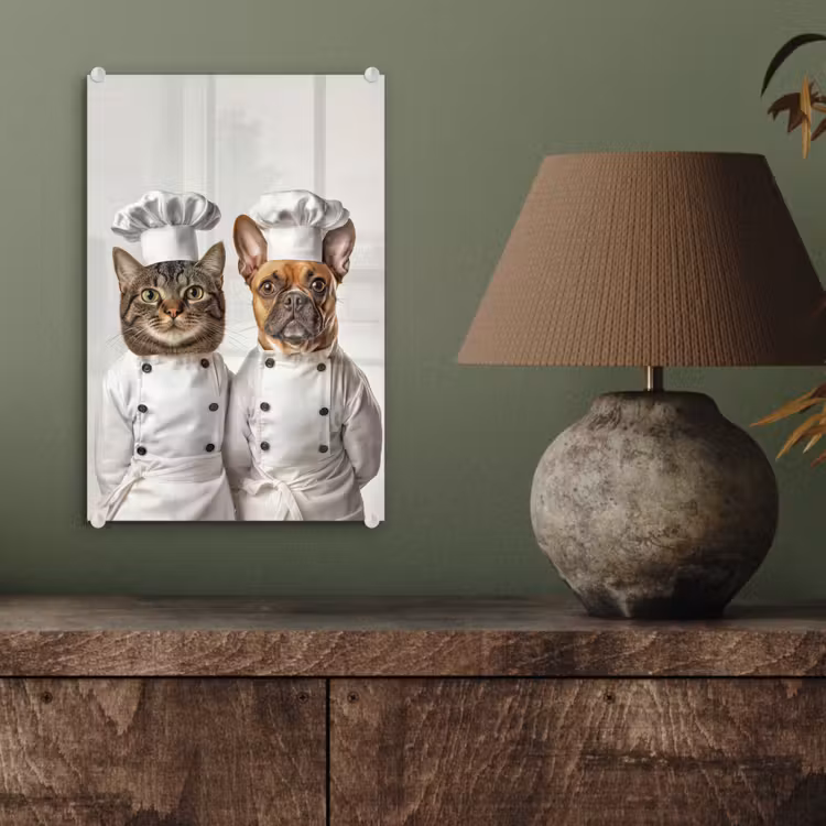 Glas schilderij - Kat - Hond - Kokskleding — 4