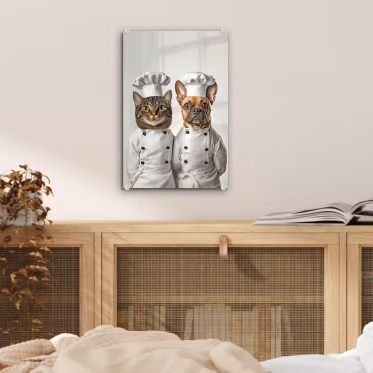 Glas schilderij - Kat - Hond - Kokskleding — 5