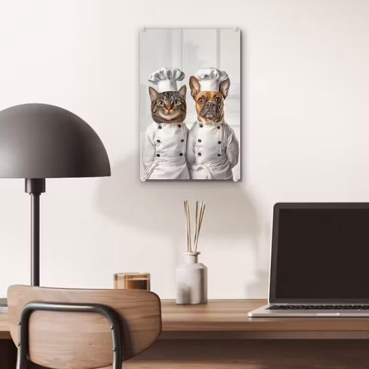 Glas schilderij - Kat - Hond - Kokskleding — 7