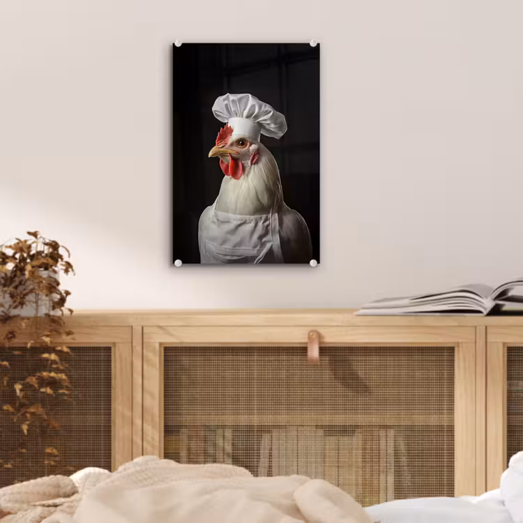Glas schilderij - Kok - Rood - Kip — 5