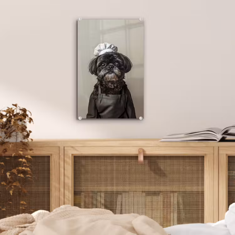 Glas schilderij - Kokskleding - Zwart - Hondje — 5