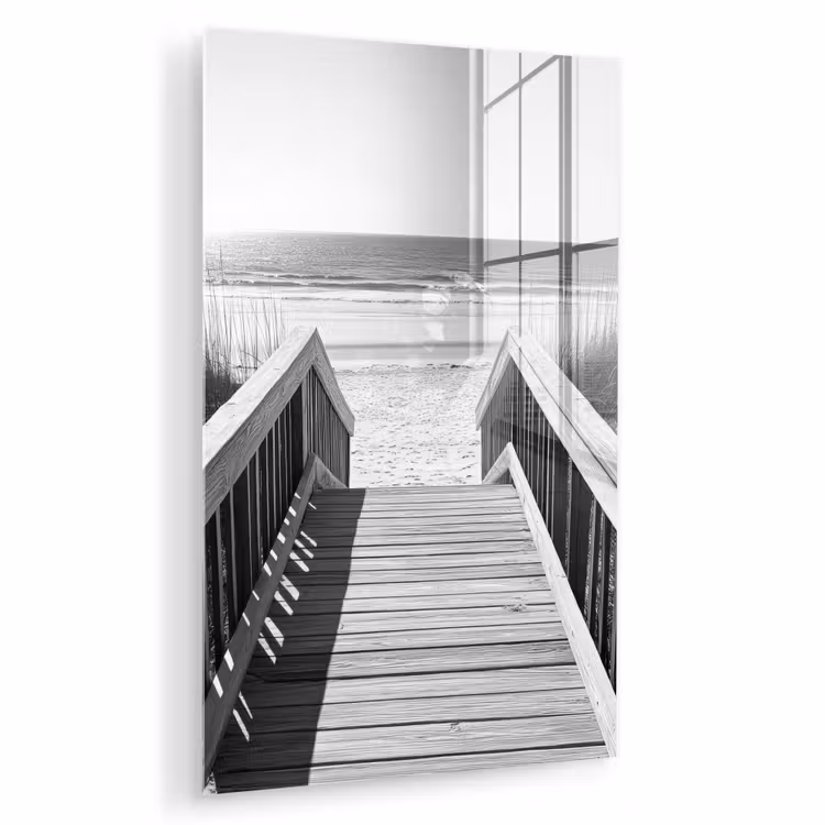 Glas schilderij - Loopbrug - Hout - Strand - Zee — 1