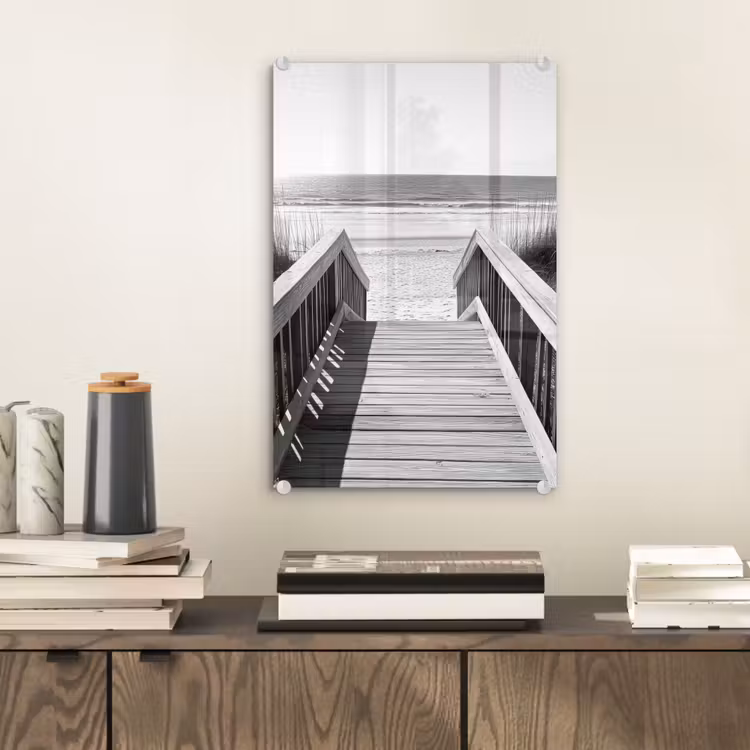 Glas schilderij - Loopbrug - Hout - Strand - Zee — 2