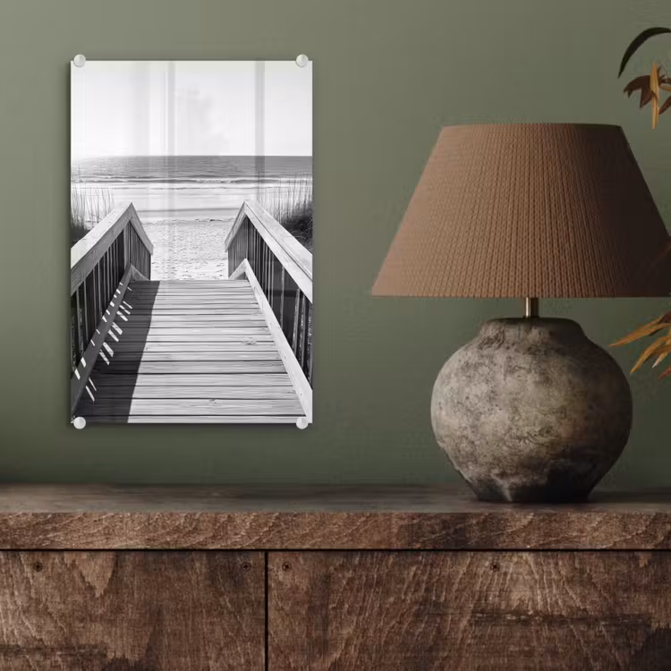 Glas schilderij - Loopbrug - Hout - Strand - Zee — 4