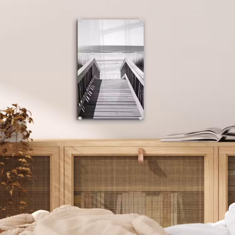 Glas schilderij - Loopbrug - Hout - Strand - Zee — 5
