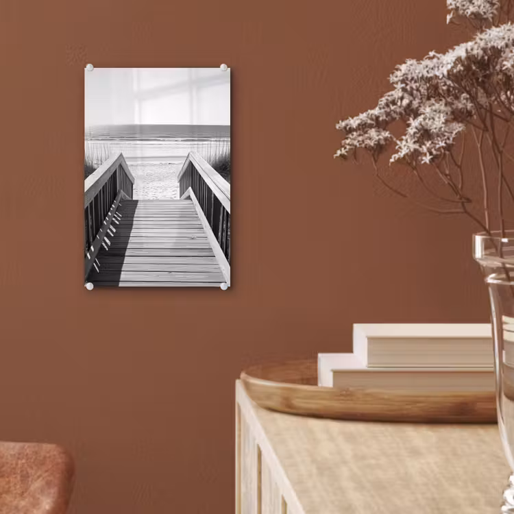 Glas schilderij - Loopbrug - Hout - Strand - Zee — 6