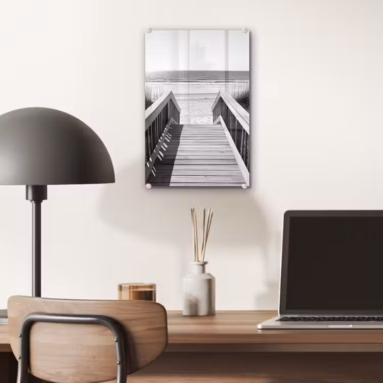 Glas schilderij - Loopbrug - Hout - Strand - Zee — 7