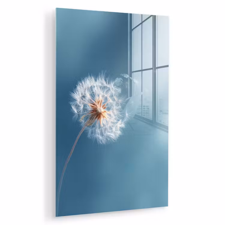 Glas schilderij - Paardenbloem - Wind - Blauw — 1