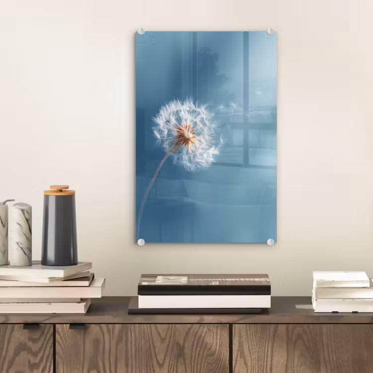 Glas schilderij - Paardenbloem - Wind - Blauw — 2