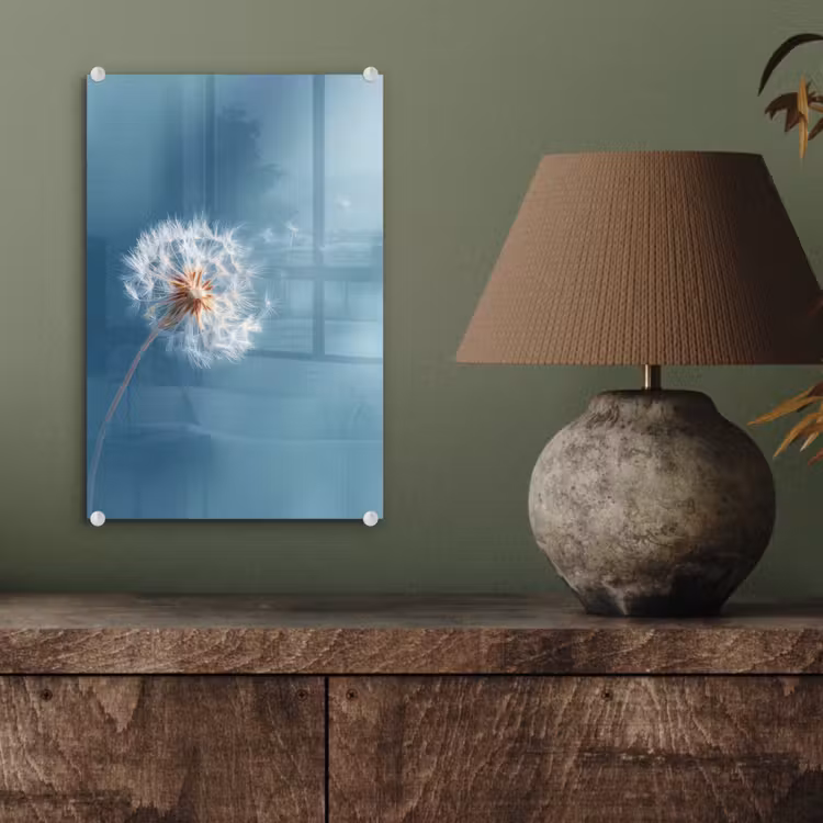 Glas schilderij - Paardenbloem - Wind - Blauw — 4