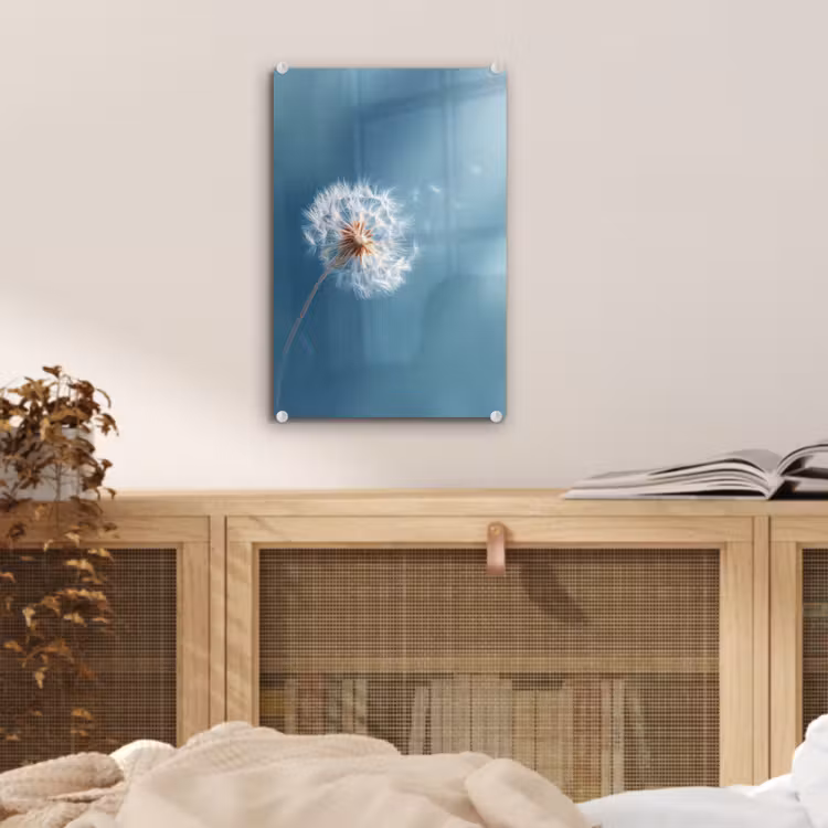 Glas schilderij - Paardenbloem - Wind - Blauw — 5