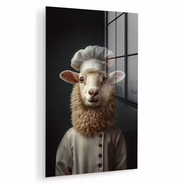 Glas schilderij - Schaap - Wol - Kok — 1