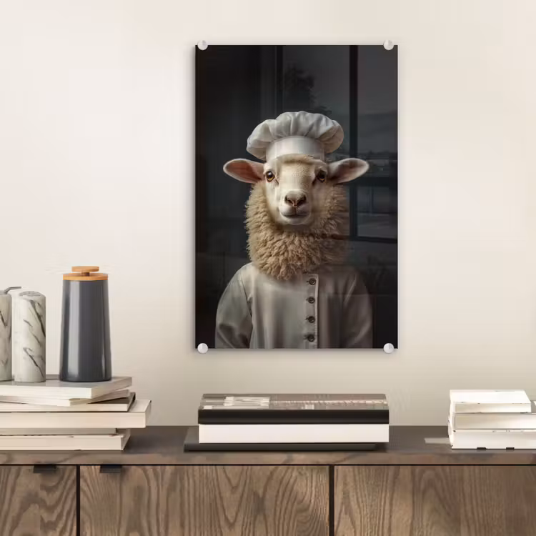 Glas schilderij - Schaap - Wol - Kok — 2