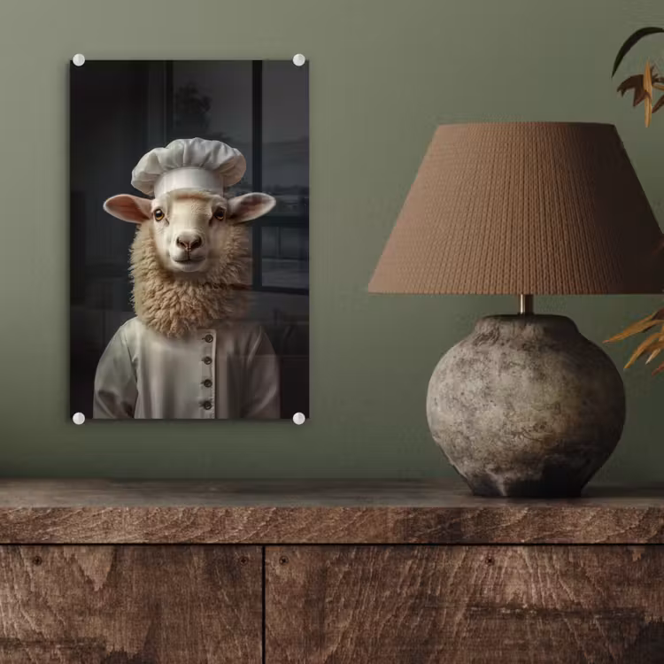 Glas schilderij - Schaap - Wol - Kok — 4