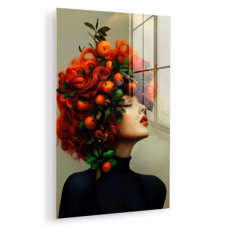 Glas schilderij - Vrouw - Appels - Rood - Bladeren — 1
